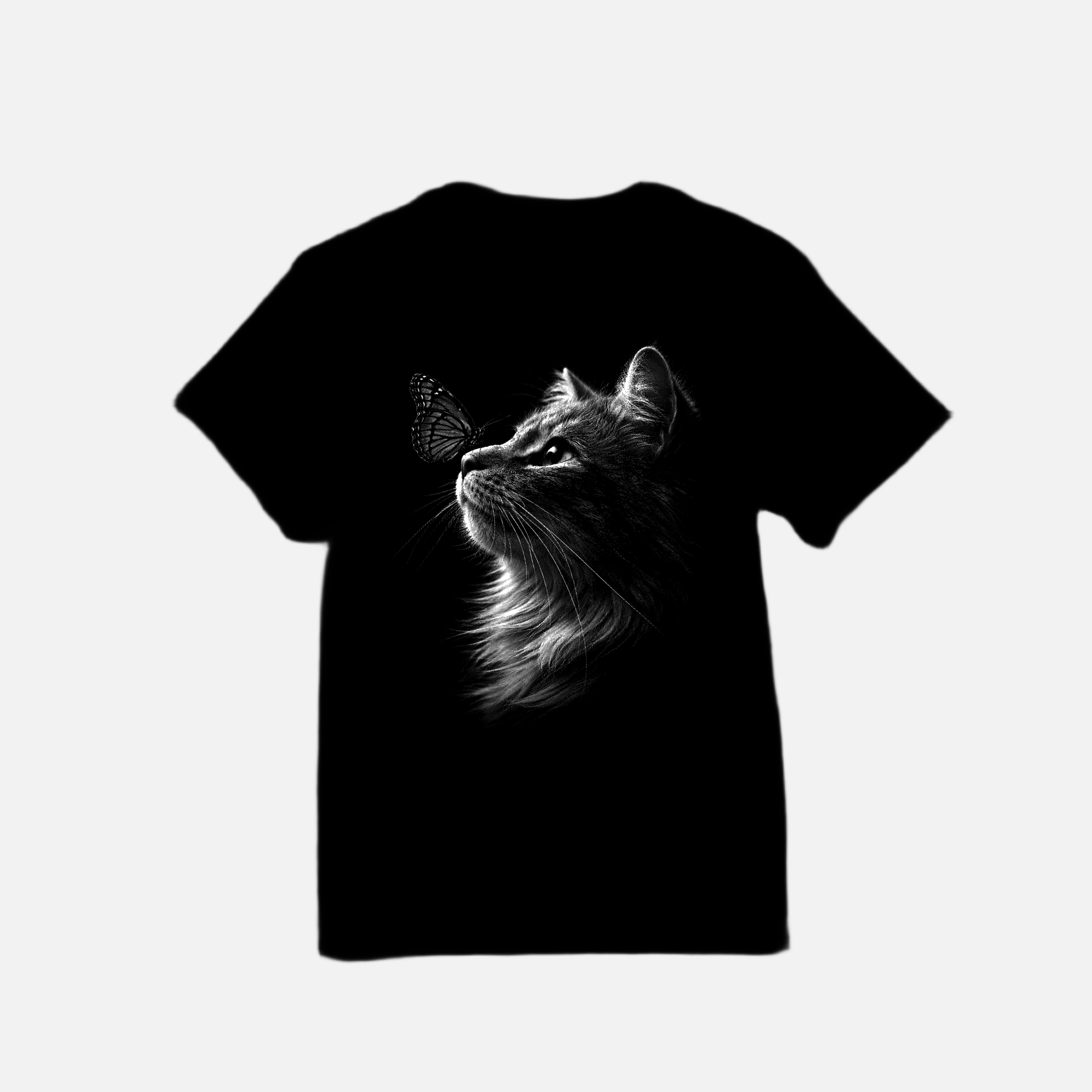 Midnight Curiosity Tee – Cat & Butterfly Graphic Shirt